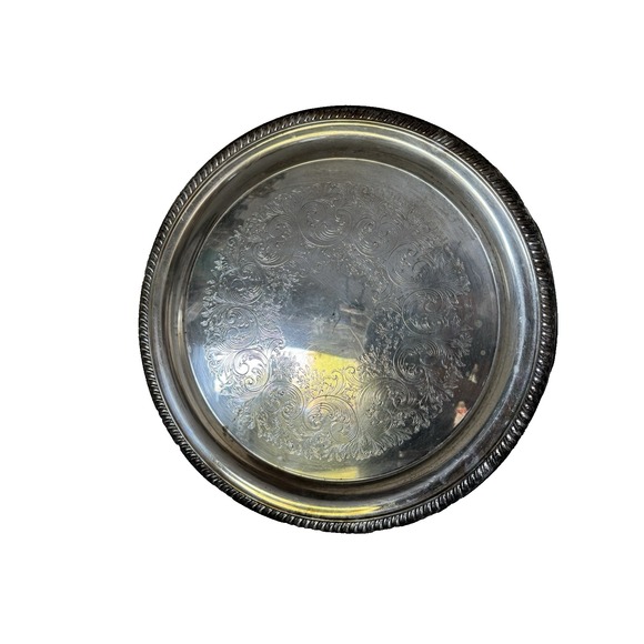 Sheridan Square Other - Vintage Sheridan Silver Plated 16" Round Serving Tray Platter Etched Rope Edge